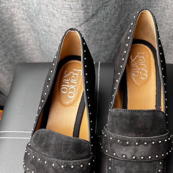 Franco Sarto LANCE Suede Studded Black Loafers Women’s Size 7 EUC Block Heels - Picture 5 of 15